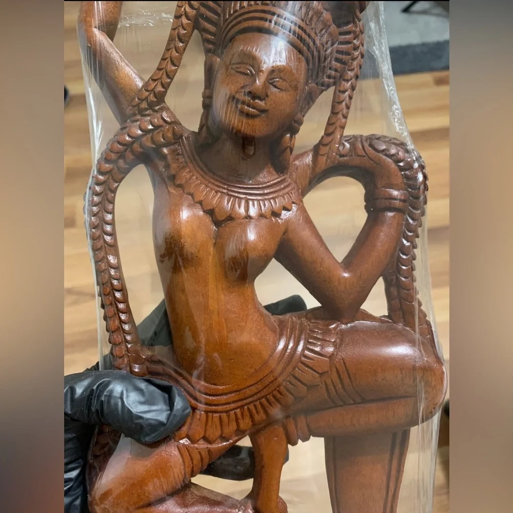 Cambodian Apsaras Dancing Carved Wood - Picture 10 of 12